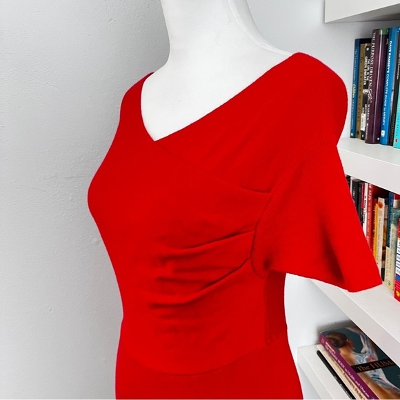 MICHELLE MASON Revolve Red Ribbed Short Sleeve Crossover Sweater Dress Sz small - Picture 4 of 13